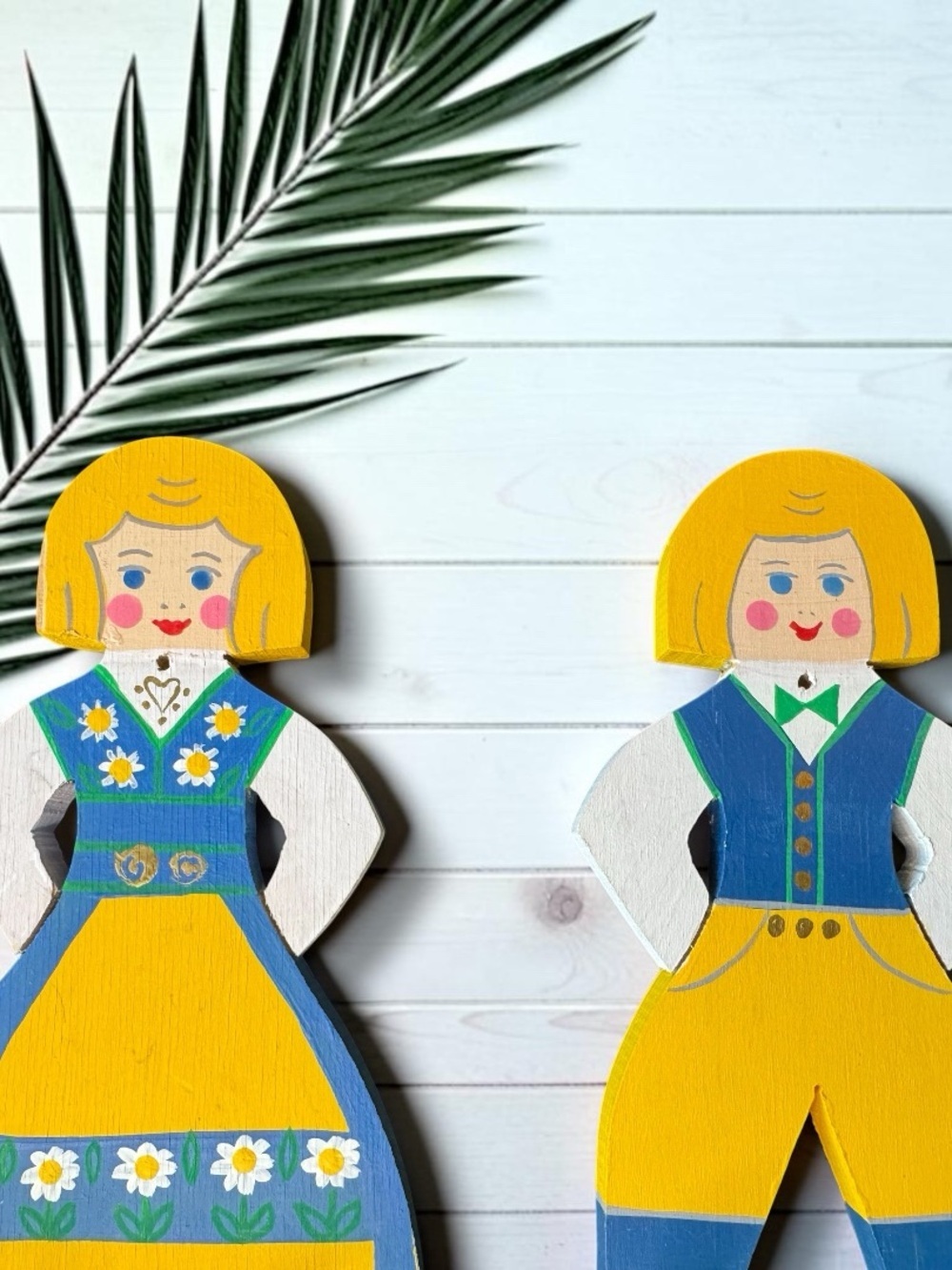 Vintage Swedish Wooden Folk Art Wall Hooks Boy & Girl Set Hemslöjden Sweden - Picture 2 of 8